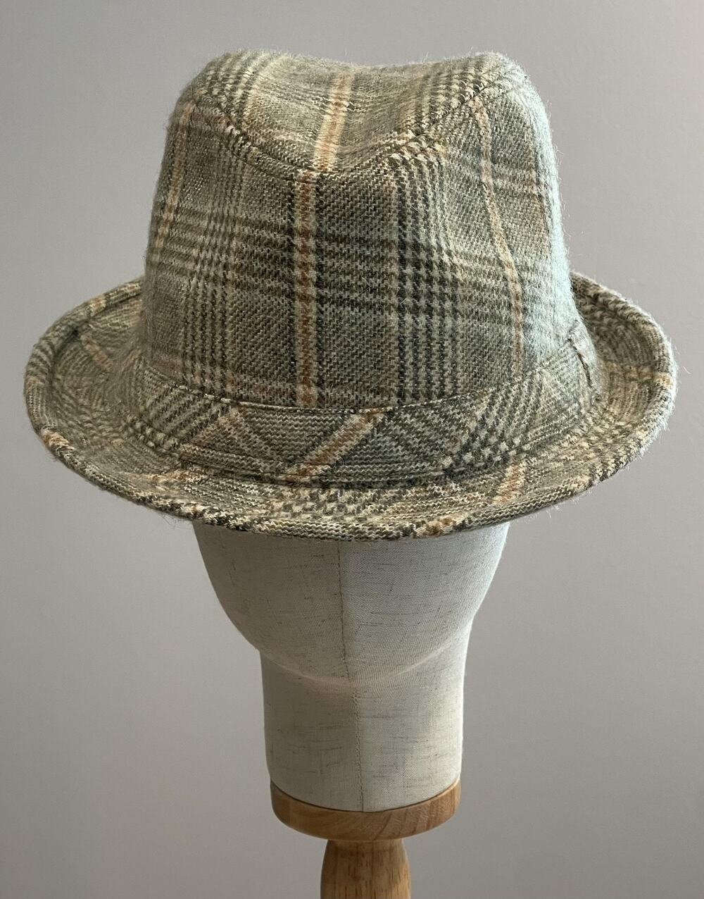 VTG Alternative Hat Cap Trilby Mens One Size Green Plaid Wool Lined Fall Plaid